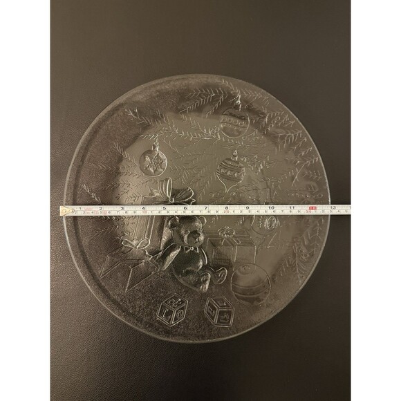 Libbey Holiday Serving Platter 13 Inch Glass Christmas Tree Teddy Bear Presents - Picture 4 of 6